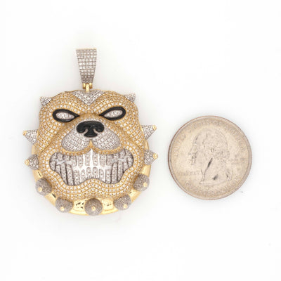 10K Two Tone Yellow White Spiky Bull Dog with Black Enamel 2.10CT Diamond Pendant 2" - Elite Jewelers - Charms & Pendants