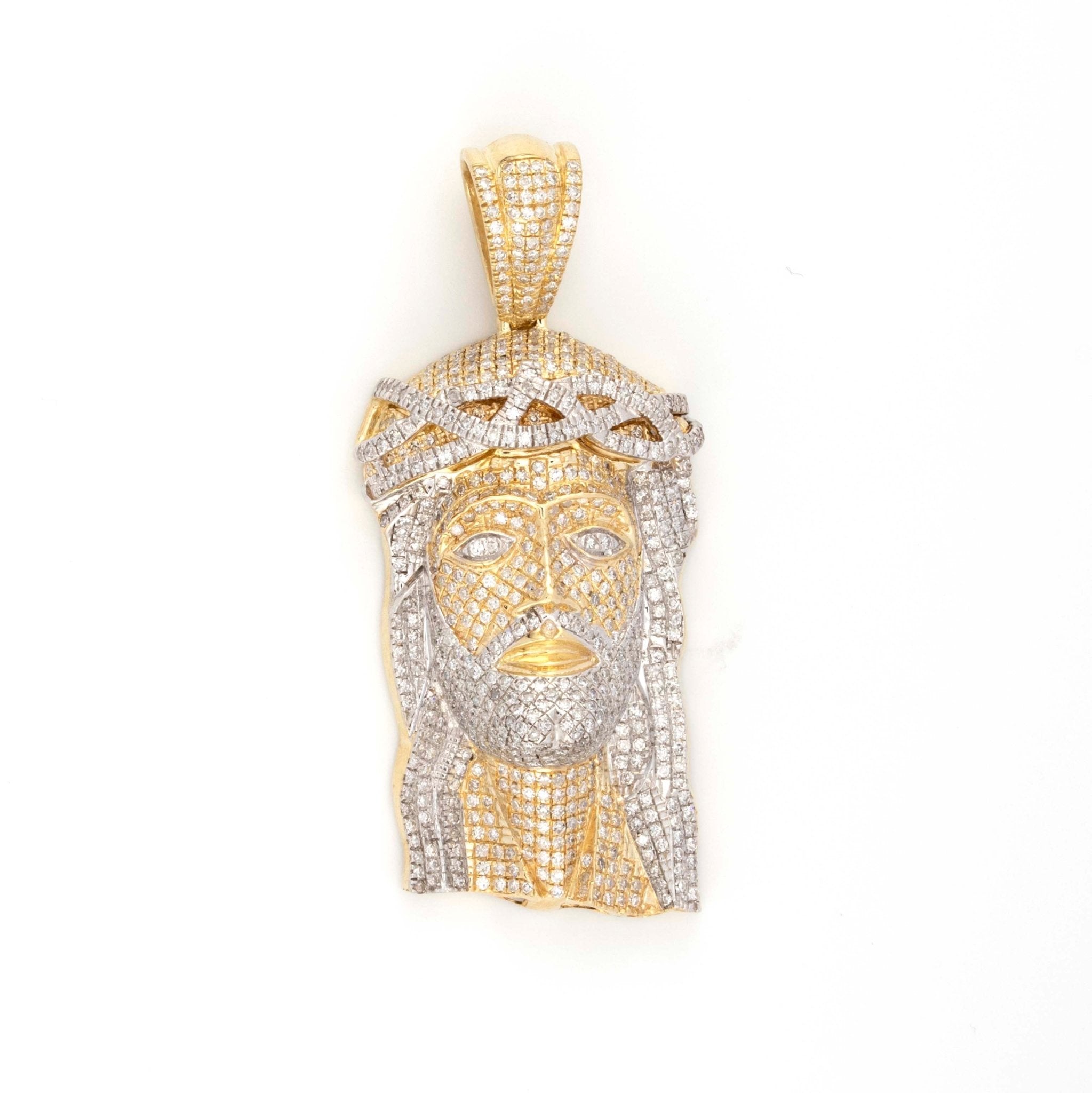 10K Two - Tone Yellow/White Gold 4.3CT Round Diamond Jesus Pendant - Elite Jewelers - Charms & Pendants