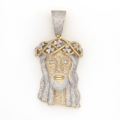 10K Two - Tone Yellow/White Gold Jesus 2CT Round Diamond Pendant - Elite Jewelers - Charms & Pendants