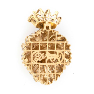 10K Two Toned Yellow and White Lion Head with Baguettes and Round Diamonds Brown Eyes and Tongue Pendant 2.2" - Elite Jewelers - Charms & Pendants