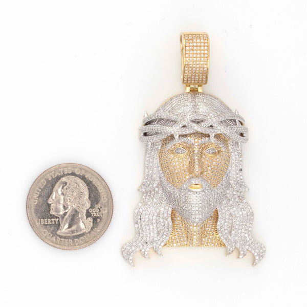 10K TwoTone Yellow White Gold Diamond Spiky Crown 3.75CT Diamond Jesus Pendant - Elite Jewelers - Charms & Pendants