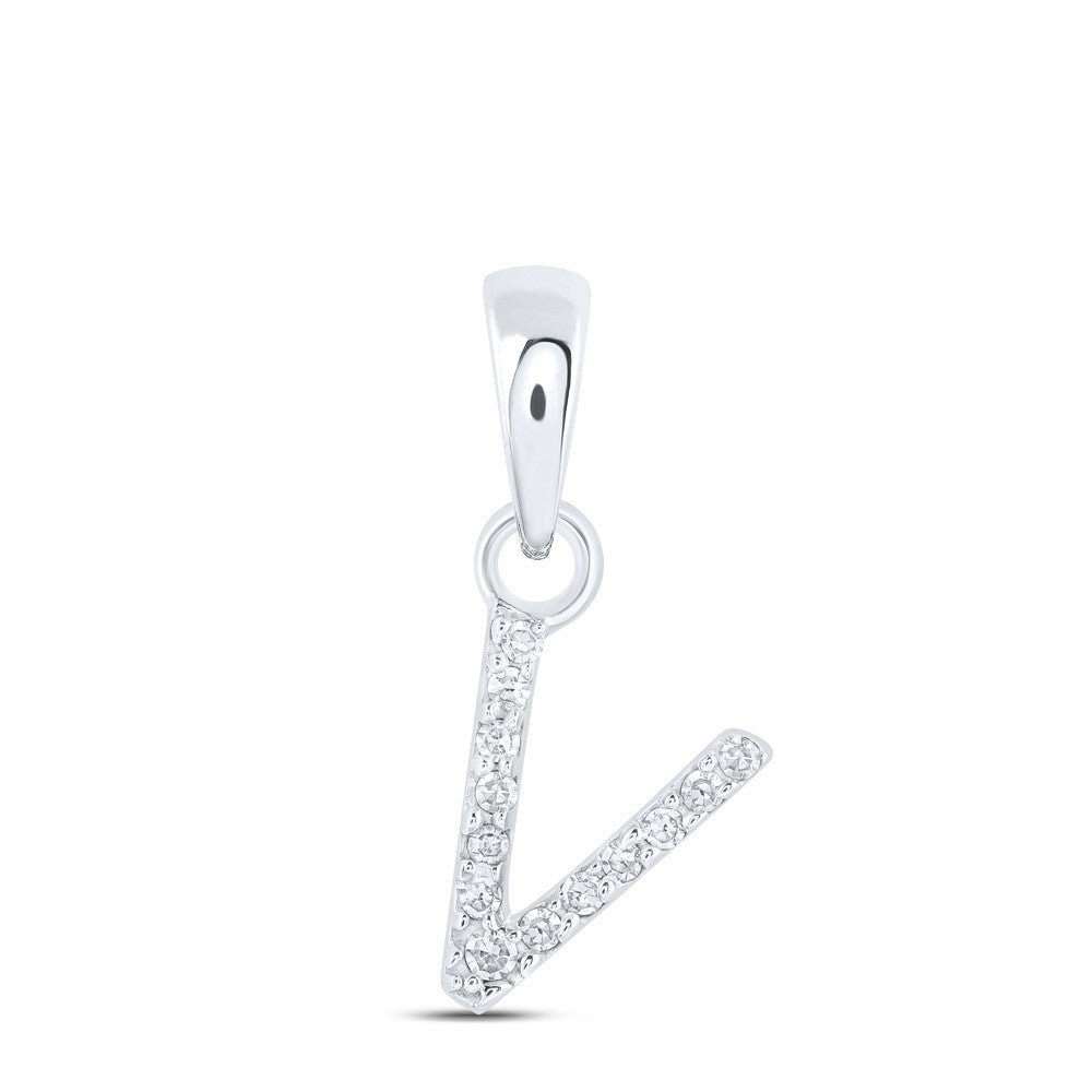 10k White Gold 0.03 CTW Natural Diamond Initial "V" Letter Charm 0.31g Pendant - Elite Jewelers - Charms & Pendants