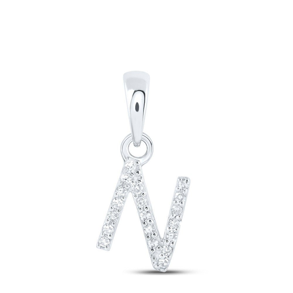 10k White Gold 0.04 CTW Natural Diamond Initial "N" Letter Charm 0.41g Pendant - Elite Jewelers - Charms & Pendants