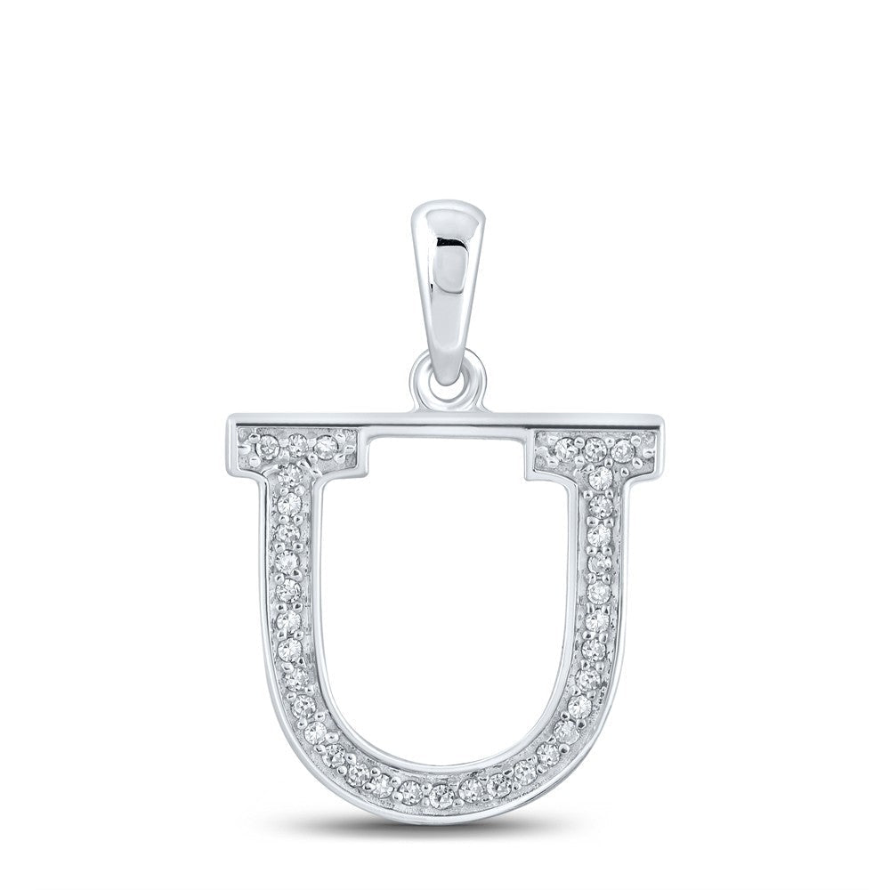 10k White Gold 0.07CTW Natural Diamond Initial "U" Charm 0.61g Alphabet Pendant - Elite Jewelers - Charms & Pendants