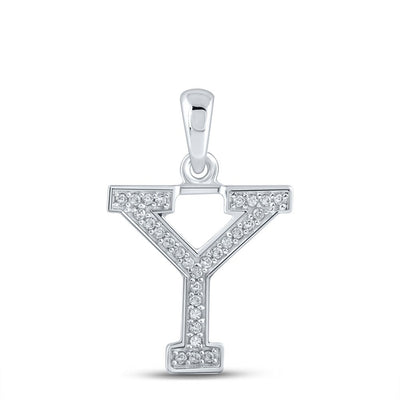 10k White Gold 0.07CTW Natural Diamond Initial "Y" Charm 0.58g Alphabet Pendant - Elite Jewelers - Charms & Pendants