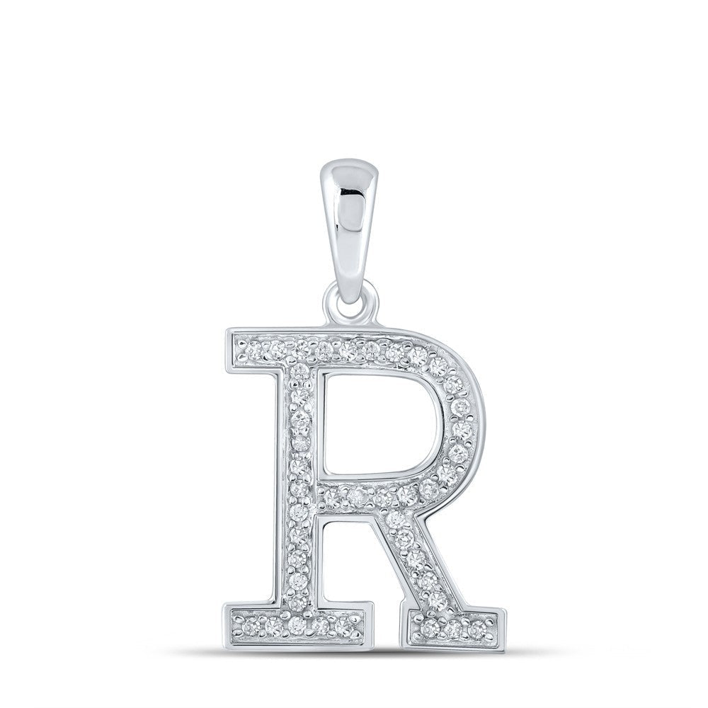 10k White Gold 0.08CTW Natural Diamond Initial "R" Charm 0.69g Alphabet Pendant - Elite Jewelers - Charms & Pendants