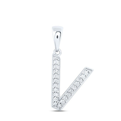10k White Gold 0.08CTW Natural Diamond Initial "V" Charm 0.66g Alphabet Pendant - Elite Jewelers - Charms & Pendants