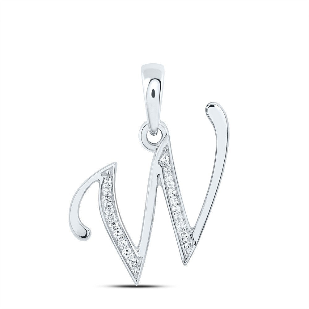 10k White Gold 0.08CTW Natural Diamond Initial "W" Charm 1.33g Alphabet Pendant - Elite Jewelers - Charms & Pendants