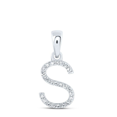 10k White Gold 0.09CTW Natural Diamond Initial "S" Charm 0.55g Alphabet Pendant - Elite Jewelers - Charms & Pendants