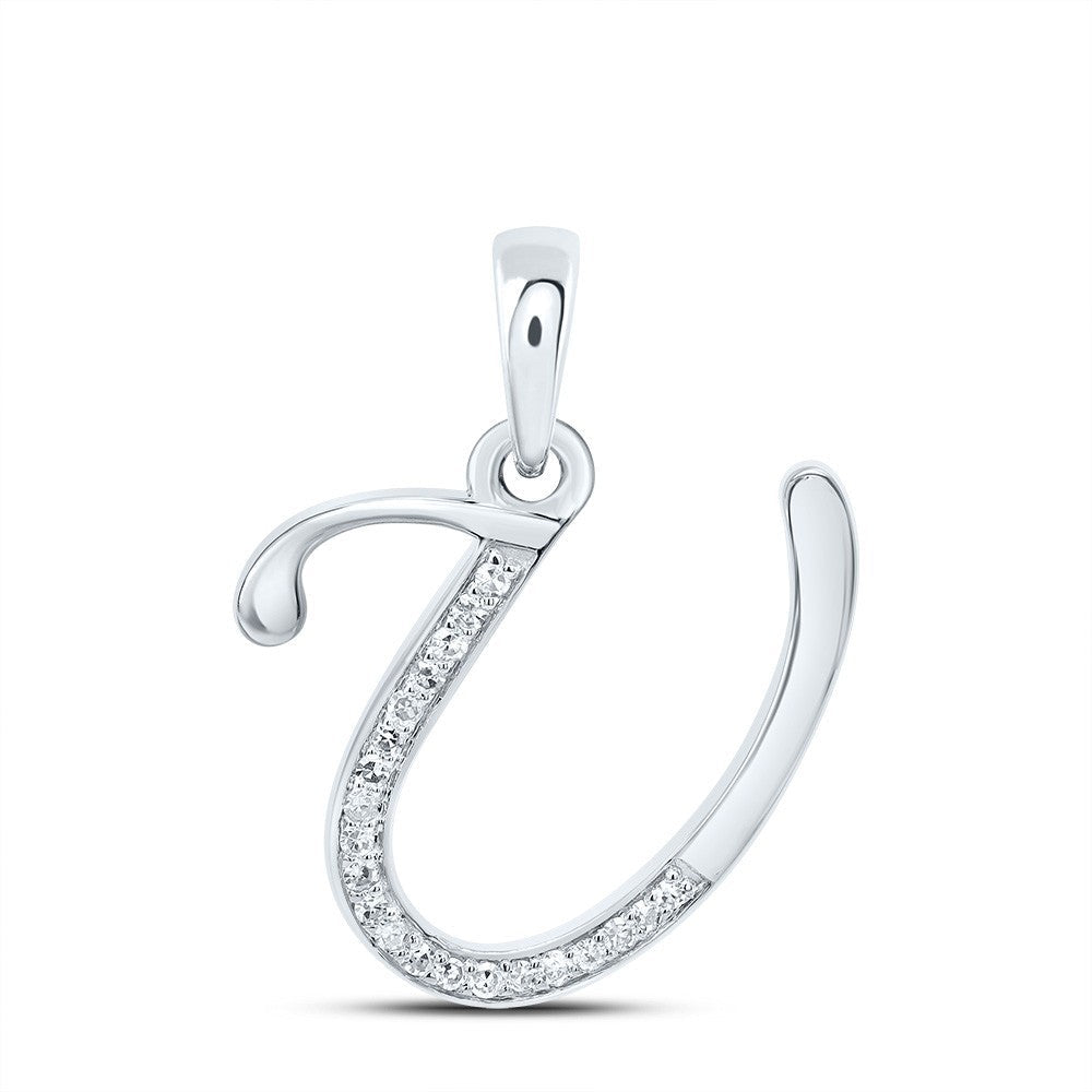 10k White Gold 0.09CTW Natural Diamond Initial "U" Charm 1.12g Alphabet Pendant - Elite Jewelers - Charms & Pendants