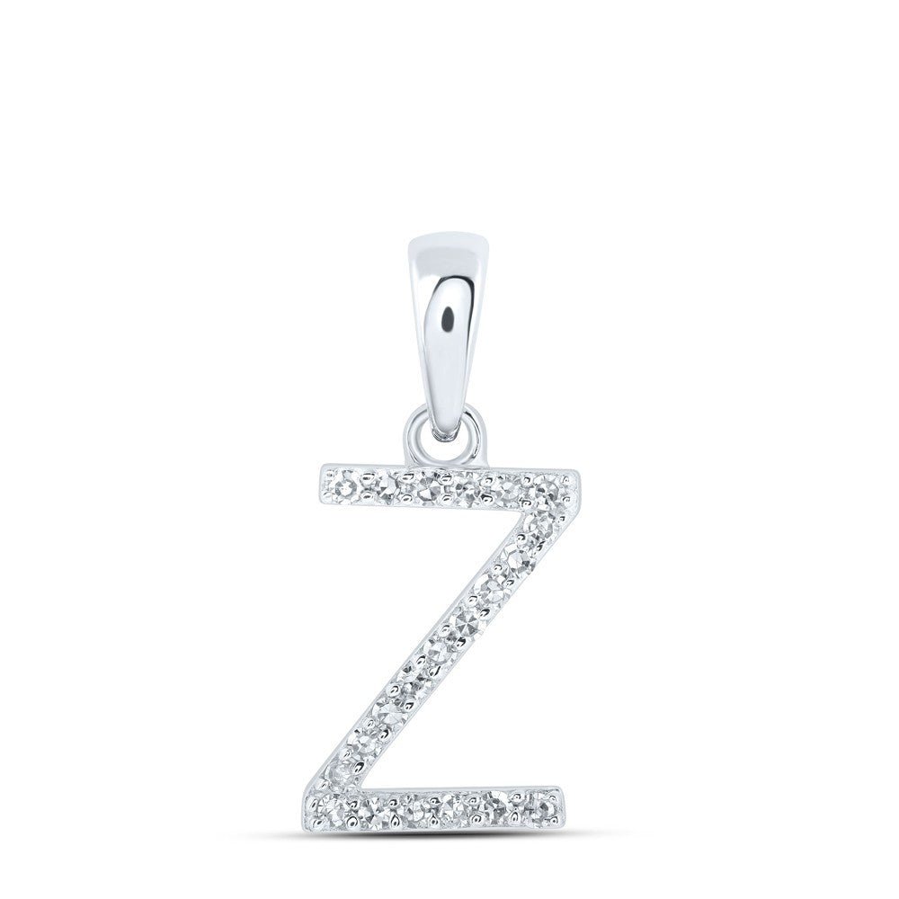 10k White Gold 0.09CTW Natural Diamond Initial "Z" Charm 0.53g Alphabet Pendant - Elite Jewelers - Charms & Pendants