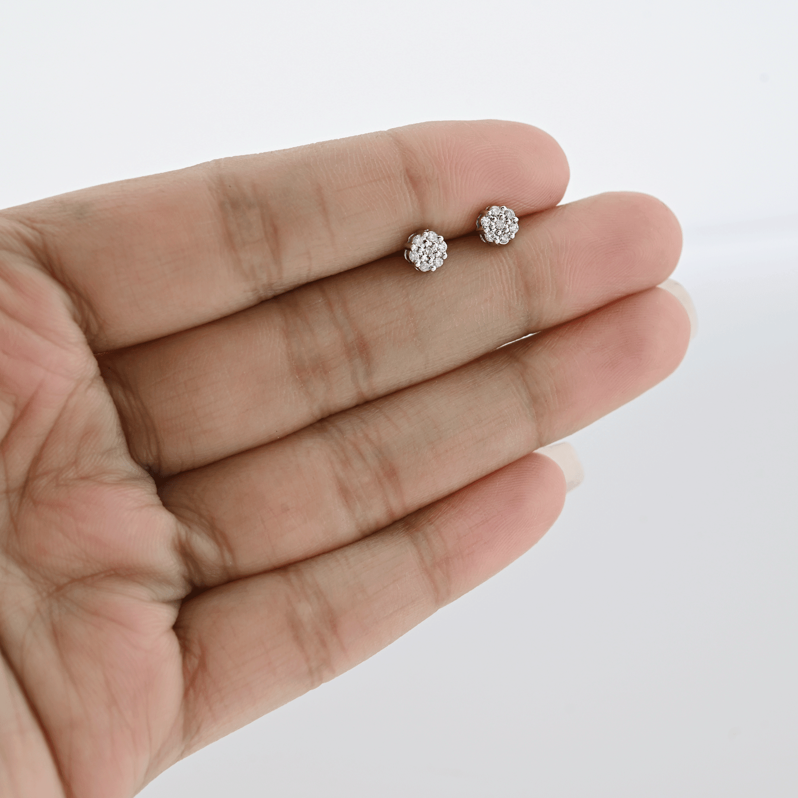 10k White Gold 0.11CTW Natural Diamond 1g Elegant Cluster Flower Earring Stud - Elite Jewelers - Earrings