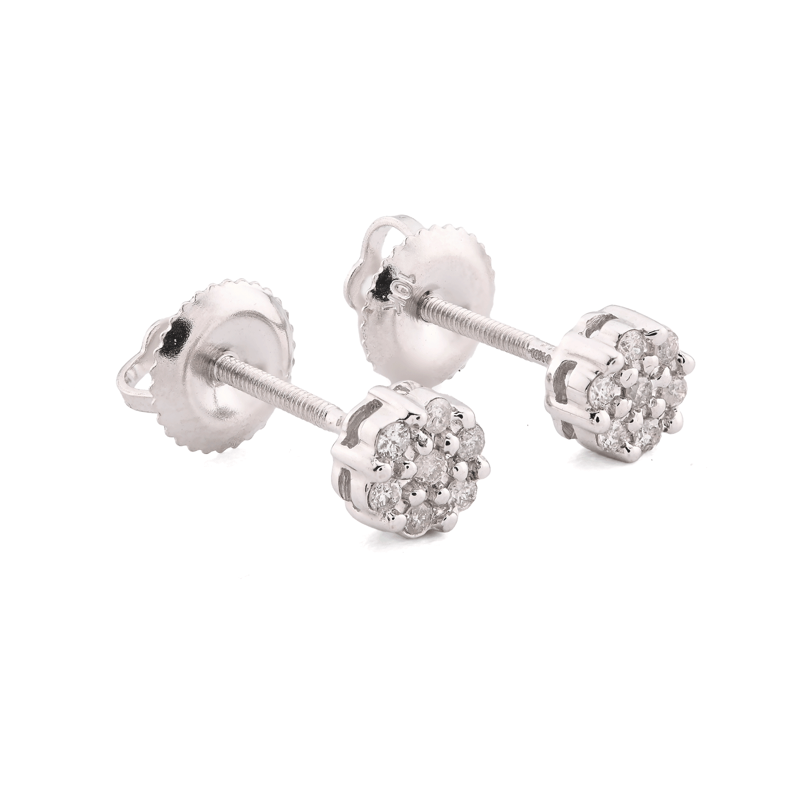 10k White Gold 0.11CTW Natural Diamond 1g Elegant Cluster Flower Earring Stud - Elite Jewelers - Earrings