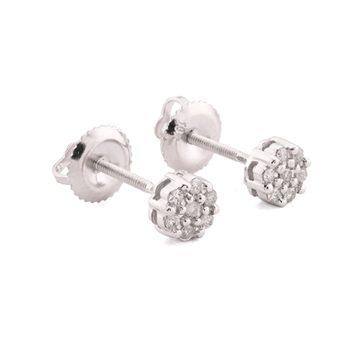 10k White Gold 0.11CTW Natural Diamond 1g Elegant Cluster Flower Earring Stud - Elite Jewelers - Earrings