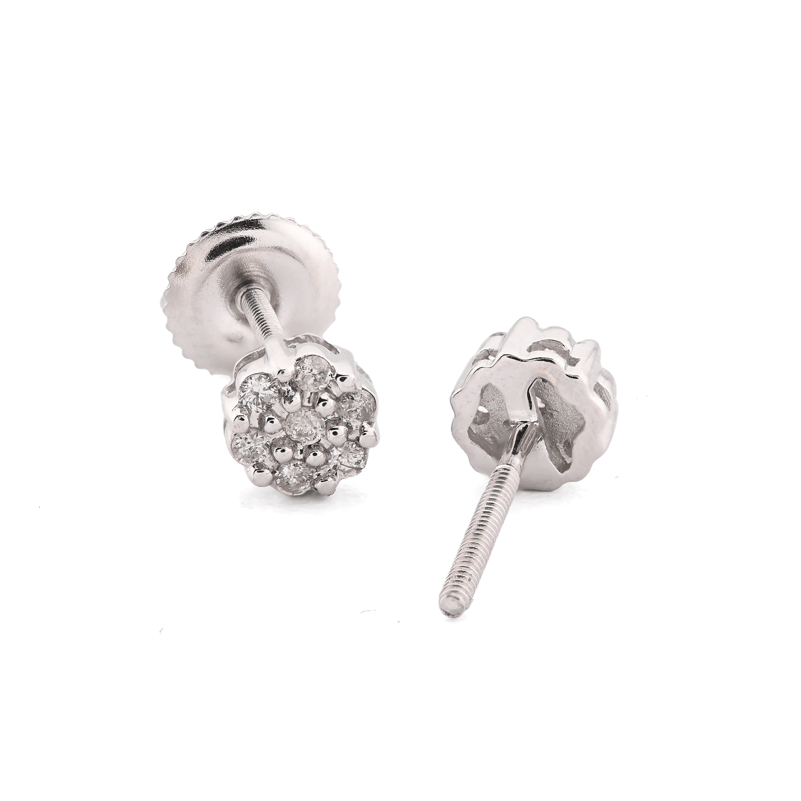 10k White Gold 0.11CTW Natural Diamond 1g Elegant Cluster Flower Earring Stud - Elite Jewelers - Earrings