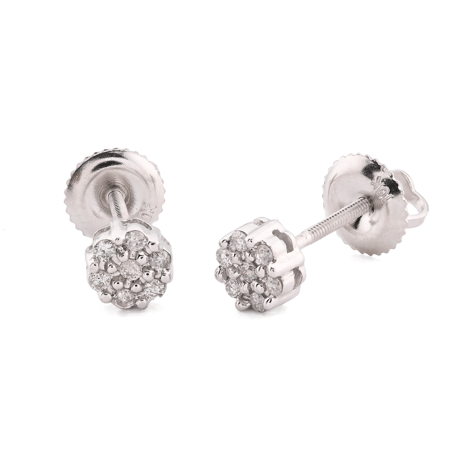 10k White Gold 0.11CTW Natural Diamond 1g Elegant Cluster Flower Earring Stud - Elite Jewelers - Earrings