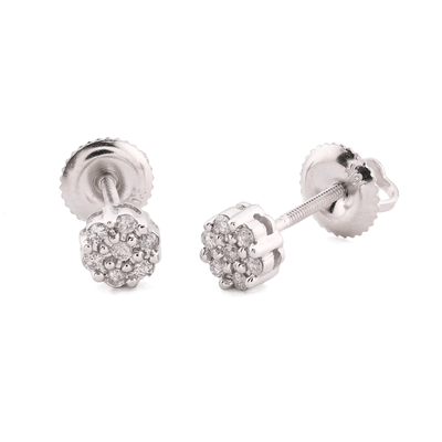 10k White Gold 0.11CTW Natural Diamond 1g Elegant Cluster Flower Earring Stud - Elite Jewelers - Earrings