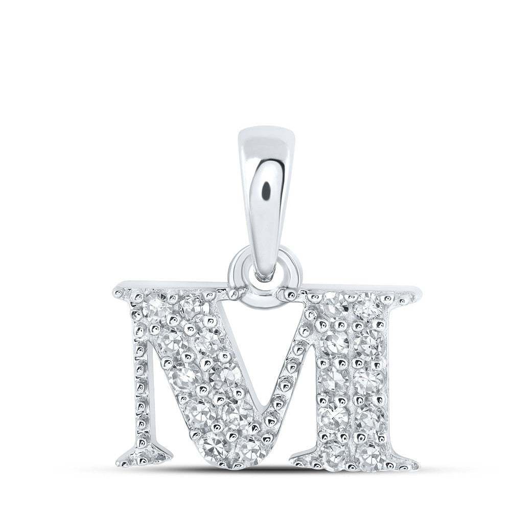 10k White Gold 0.11CTW Natural Diamond Initial "M" Charm 0.65g Alphabet Pendant - Elite Jewelers - Charms & Pendants