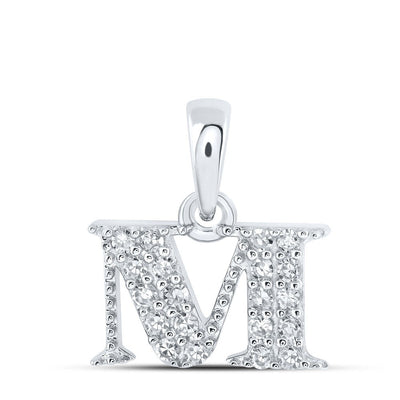 10k White Gold 0.11CTW Natural Diamond Initial "M" Charm 0.65g Alphabet Pendant - Elite Jewelers - Charms & Pendants