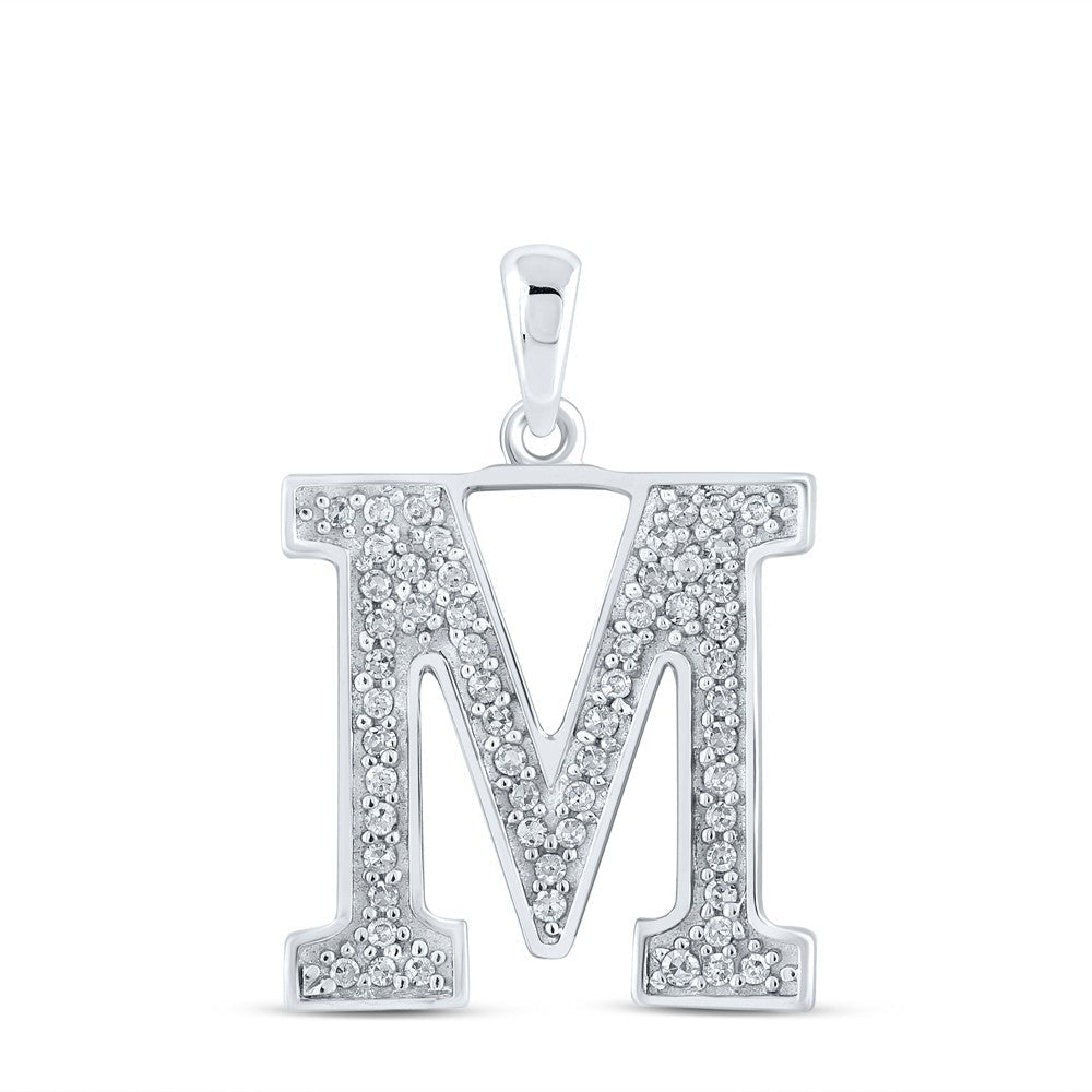 10k White Gold 0.11CTW Natural Diamond Initial "M" Charm 0.74g Alphabet Pendant - Elite Jewelers - Charms & Pendants