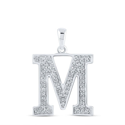 10k White Gold 0.11CTW Natural Diamond Initial "M" Charm 0.74g Alphabet Pendant - Elite Jewelers - Charms & Pendants