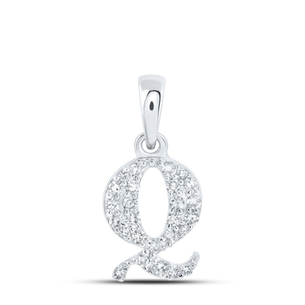 10k White Gold 0.11CTW Natural Diamond Initial "Q" Charm 0.54g Alphabet Pendant - Elite Jewelers - Charms & Pendants