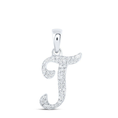 10k White Gold 0.11CTW Natural Diamond Initial "T" Charm 0.83g Alphabet Pendant - Elite Jewelers - Charms & Pendants