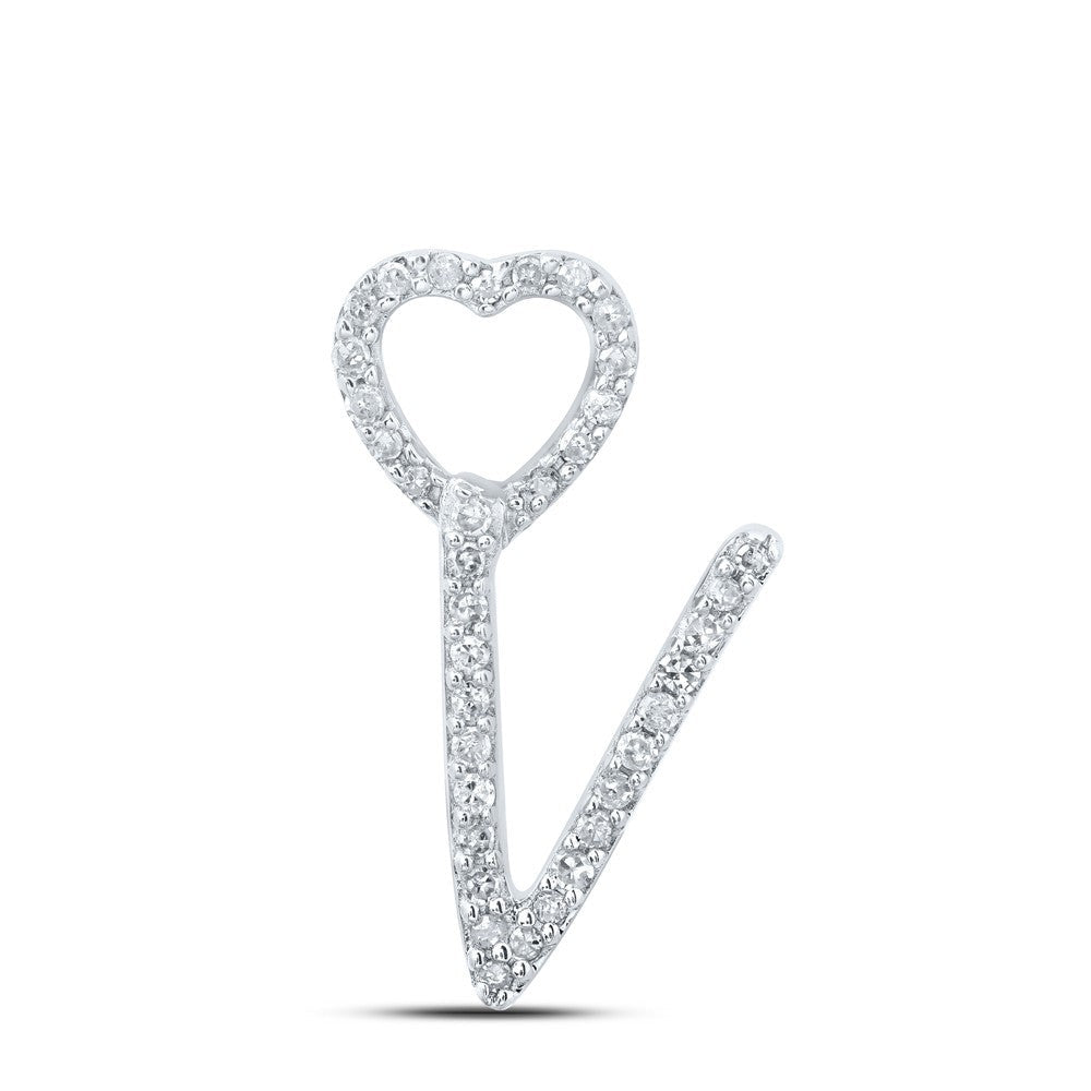 10k White Gold 0.11CTW Natural Diamond Initial "V" Charm 0.79g Alphabet Pendant - Elite Jewelers - Charms & Pendants