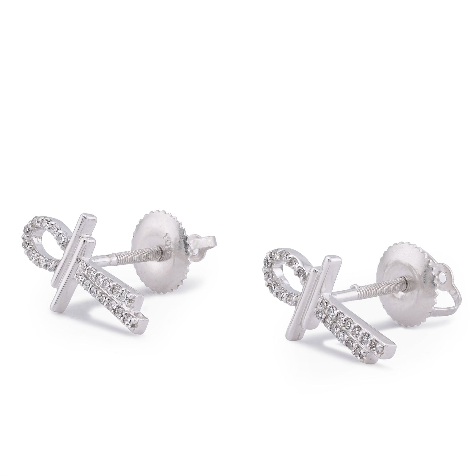 10K White Gold 0.125CT Natural Diamond Ankh Cross Men Women Earrings - Elite Jewelers-Earrings