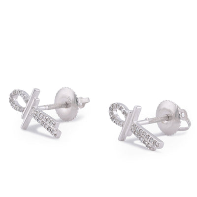 10K White Gold 0.125CT Natural Diamond Ankh Cross Men Women Earrings - Elite Jewelers-Earrings