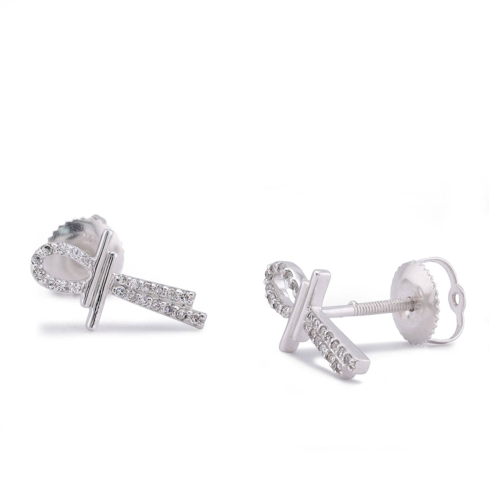 10K White Gold 0.125CT Natural Diamond Ankh Cross Men Women Earrings - Elite Jewelers-Earrings