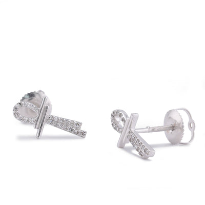 10K White Gold 0.125CT Natural Diamond Ankh Cross Men Women Earrings - Elite Jewelers-Earrings