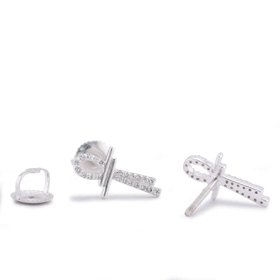 10K White Gold 0.125CT Natural Diamond Ankh Cross Men Women Earrings - Elite Jewelers-Earrings