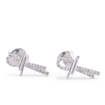 10K White Gold 0.125CT Natural Diamond Ankh Cross Men Women Earrings - Elite Jewelers-Earrings