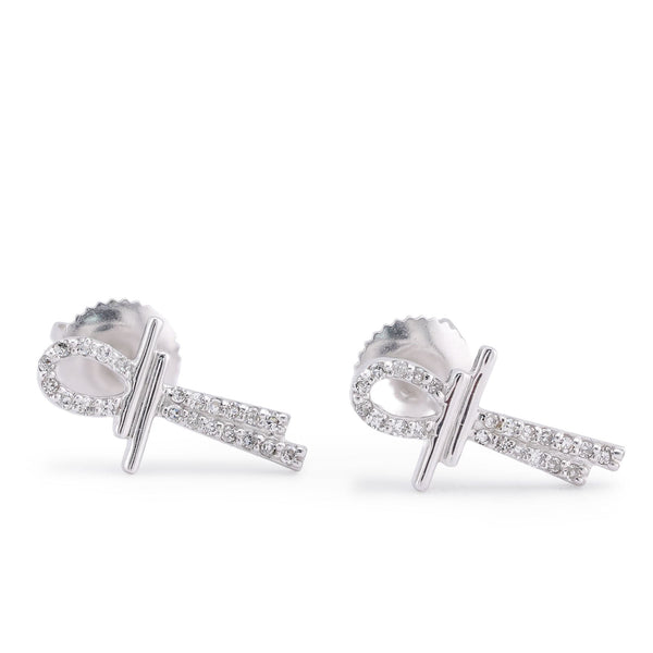 10K White Gold 0.125CT Natural Diamond Ankh Cross Men Women Earrings - Elite Jewelers-Earrings
