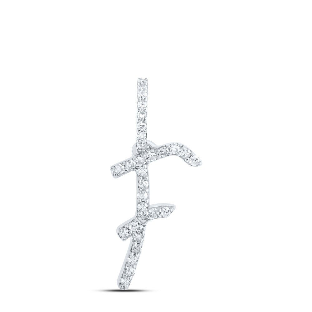 10k White Gold 0.12CTW Natural Diamond Initial "F" Charm 0.57g Alphabet Pendant - Elite Jewelers - Charms & Pendants