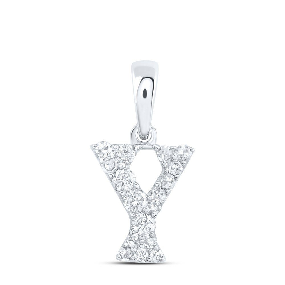 10k White Gold 0.13CTW Natural Diamond Initial "Y" Charm 0.4g Alphabet Pendant - Elite Jewelers - Charms & Pendants