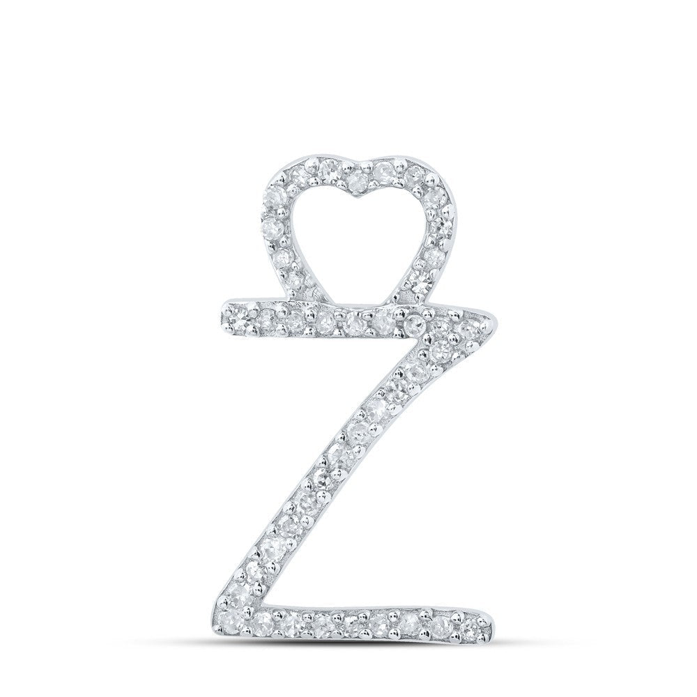 10k White Gold 0.13CTW Natural Diamond Initial "Z" Charm 0.85g Alphabet Pendant - Elite Jewelers - Charms & Pendants