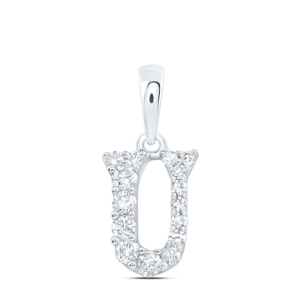 10k White Gold 0.14CTW Natural Diamond Initial "U" Charm 0.38g Alphabet Pendant - Elite Jewelers - Charms & Pendants