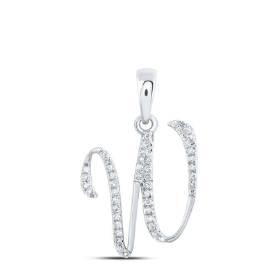 10k White Gold 0.14CTW Natural Diamond Initial "W" Charm 1.17g Alphabet Pendant - Elite Jewelers - Charms & Pendants