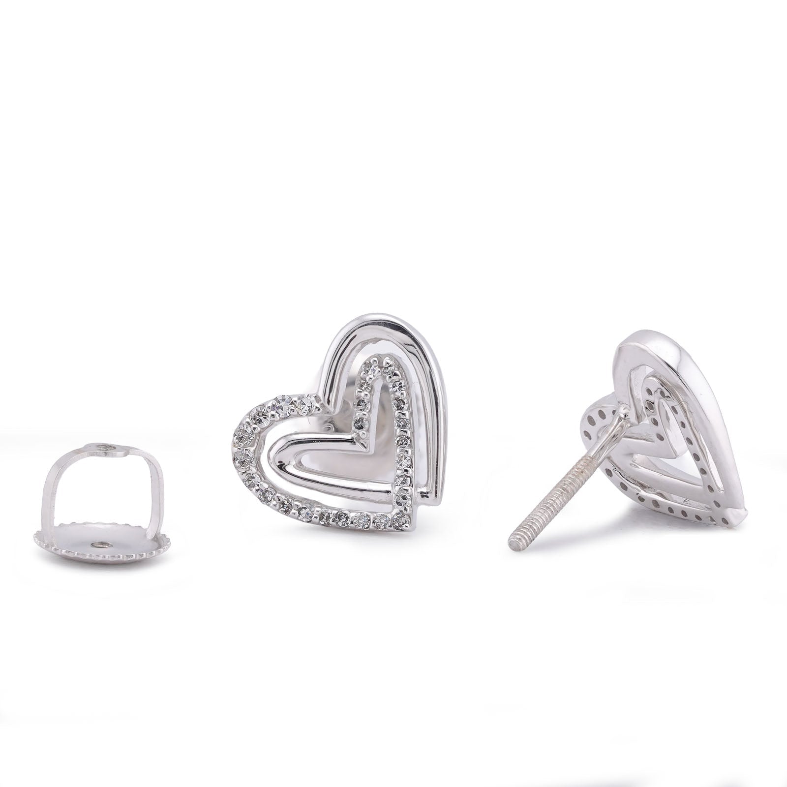 10K White Gold 0.16CT Natureal Diamond Dual Heart SHape Women Earrings - Elite Jewelers-Earrings