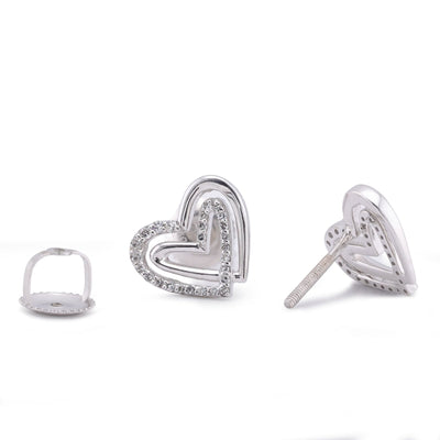 10K White Gold 0.16CT Natureal Diamond Dual Heart SHape Women Earrings - Elite Jewelers-Earrings