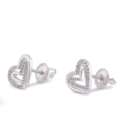10K White Gold 0.16CT Natureal Diamond Dual Heart SHape Women Earrings - Elite Jewelers-Earrings