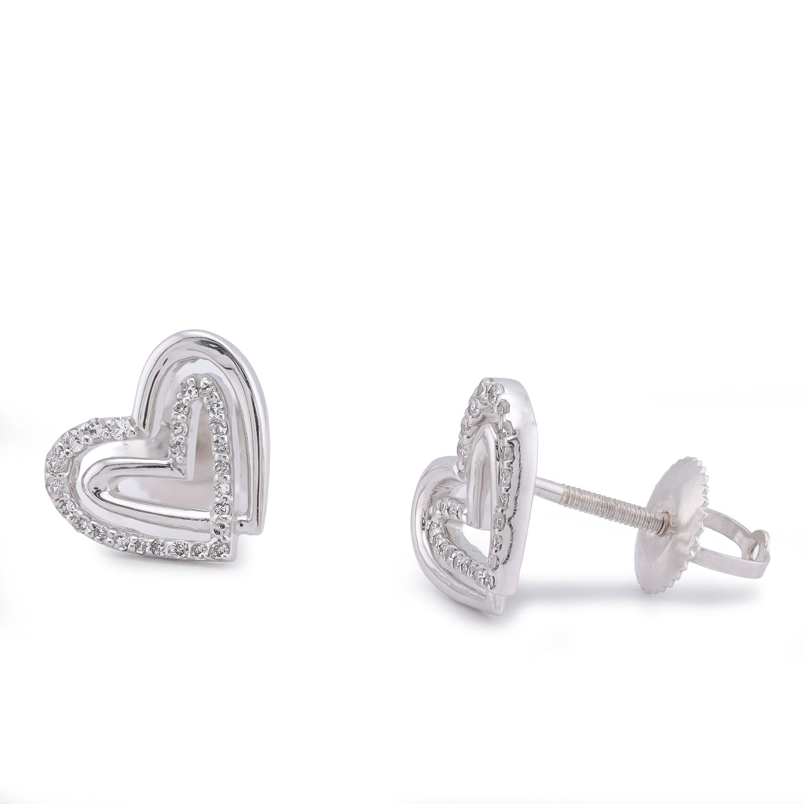 10K White Gold 0.16CT Natureal Diamond Dual Heart SHape Women Earrings - Elite Jewelers-Earrings