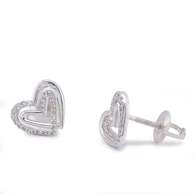 10K White Gold 0.16CT Natureal Diamond Dual Heart SHape Women Earrings - Elite Jewelers-Earrings