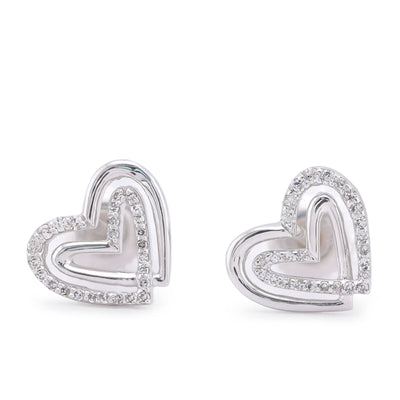 10K White Gold 0.16CT Natureal Diamond Dual Heart SHape Women Earrings - Elite Jewelers-Earrings