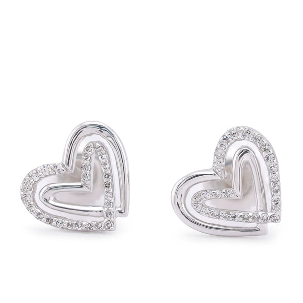 10K White Gold 0.16CT Natureal Diamond Dual Heart SHape Women Earrings - Elite Jewelers-Earrings