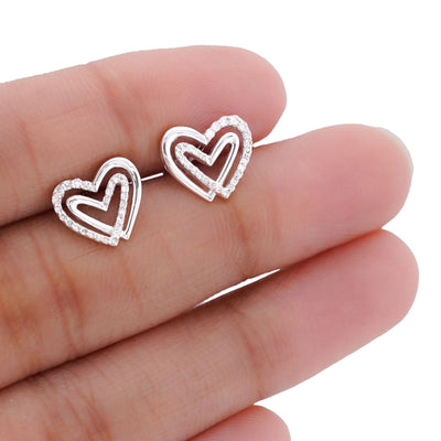 10K White Gold 0.16CT Natureal Diamond Dual Heart SHape Women Earrings - Elite Jewelers-Earrings