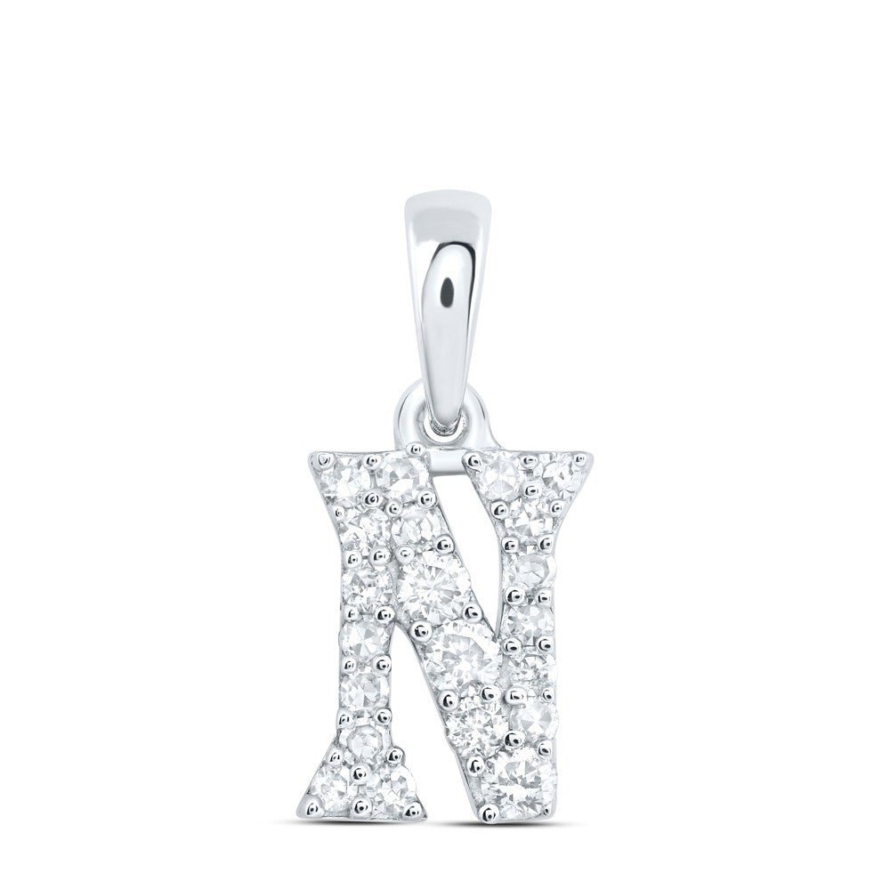 10k White Gold 0.16CTW Natural Diamond Initial "N" Charm 0.44g Alphabet Pendant - Elite Jewelers - Charms & Pendants