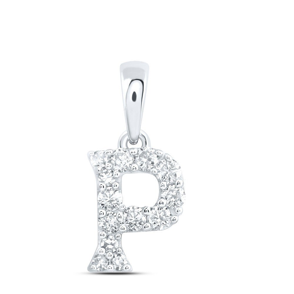 10k White Gold 0.16CTW Natural Diamond Initial "P" Charm 0.37g Alphabet Pendant - Elite Jewelers - Charms & Pendants